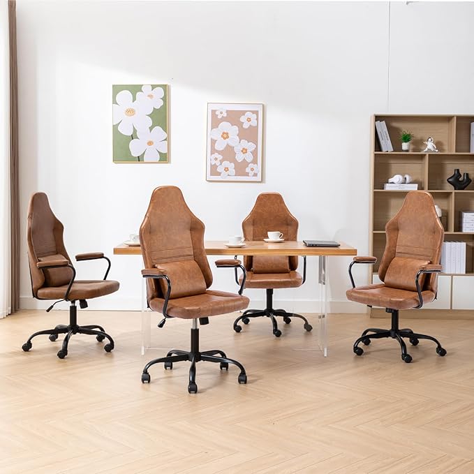 Executive Office Chair, Home Office Desk Chair, High Back PU Leather Desk Chair, 360° Swivel Computer Chair, Height Adjustable Tilt Vanity Task Chair for Office, Reading Meeting Room - LeafyLoom