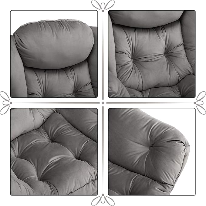 AbocoFur Modern Velvet Fabric Lazy Chair, Accent Contemporary Lounge Chair, Single Steel Frame Leisure Sofa Chair with Armrests and A Side Pocket, Thick Padded Back, Smoky Grey - LeafyLoom