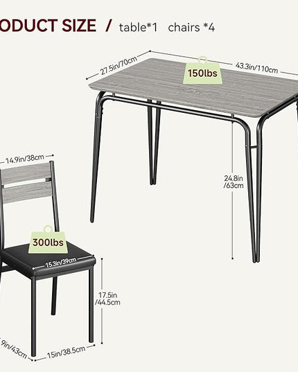 Dining Table for 4, Small Table and Chairs Set of 4, Square Dinette Set for 4, Dinner Table Set, 5 Piece Kitchen & Dining Room Sets for Small Space, Apartment (Gray, Dining Table with 4 Chairs) - LeafyLoom