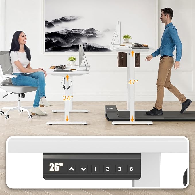 STARY Electric Memory Preset 55 x 24 Inches Adjustable Height Computer Workstation Sit Stand Home Office Desk with Splice Board, 5524, White Desktop/White Frame - LeafyLoom