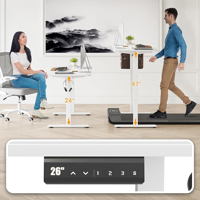 STARY Electric Memory Preset 40 x 24 Inches Adjustable Height Computer Workstation Sit Stand Home Office Desk with Splice Board, 4024, White Desktop/White Frame - LeafyLoom