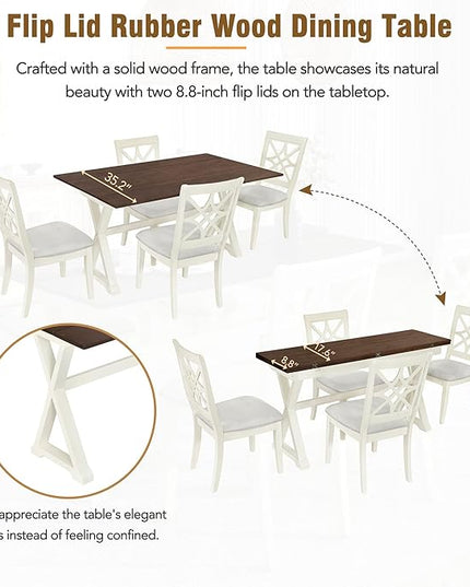 NicBex Small Kitchen Table Set for 4 Dining Room Set 5-Piece Extendable Rubber Wood Dining Table Set with X-Shape Legs for Small Space, Apartment, Studio, Beige - LeafyLoom