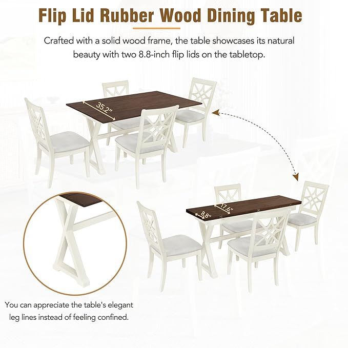 NicBex Small Kitchen Table Set for 4 Dining Room Set 5-Piece Extendable Rubber Wood Dining Table Set with X-Shape Legs for Small Space, Apartment, Studio, Beige - LeafyLoom