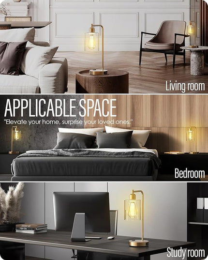 Yarra-Decor【Upgraded Industrial Bedside Table Lamp Set of 2 3-Way Dimmable Lamps for Bedroom Modern USB Nightstand Lamp with Glass Shade Reading Table Lamps for Dorm, Office (LED Bulb Included) - LeafyLoom