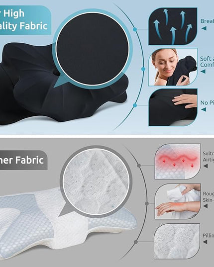 DONAMA Cervical Pillow for Neck and Shoulder,Contour Memory Foam Pillow,Ergonomic Neck Support Pillow for Side Back Stomach Sleepers with Pillowcase - LeafyLoom