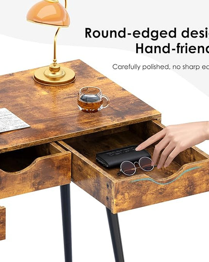DlandHome Computer Desk,Office desk 43.3” X 20“ Inchs Standing with Drawers, Gaming Desk for Computer, Gaming, Laptop in Home Office,Bedroom,Living Room, Vintage - LeafyLoom