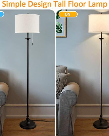 Luvkczc Modern Floor Lamp, 60" Standing Lamp for Living Room with Fabric Lamp Shade&Pull Chain, Corner Tall Reading Light for Bedroom, Office, Dining Room, Farmhouse (bulb included) Black - LeafyLoom