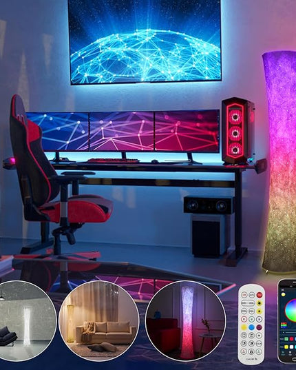 Floor Lamp, RGB Dimmable Color Changing LED Lamp with Alexa APP Remote Control, Morden Standing Lamp White Fabric Shade for Living Room Game Room Bedroom - LeafyLoom