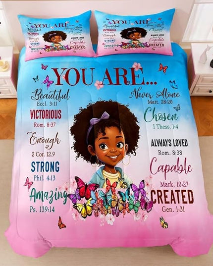 Black Girl Comforter Set Twin for Kids Teens,God Says You are Comforter Set for Black Women,Black Girl Magic Bedding Set,African American Girl Bed Bedroom Set - LeafyLoom