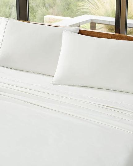UGG 01326 Alahna Queen Bed Sheets and Pillowcases 4-Piece Set Sleep in Luxury Machine Washable Deep Pockets Wrinkle-Resistant Breathable Cozy Comfort Silky Cooling Sheets, Queen, White - LeafyLoom