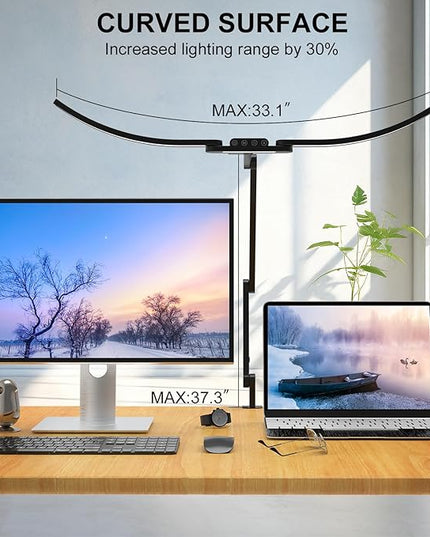 Architect Desk Lamp with Curved Light Bars, 33 Inches Long Wide Bright LED Desk Lamp with Clamp, 24W Dimmable Desk Light for Home Office Tall Swing Arm Table Light for Computer - LeafyLoom