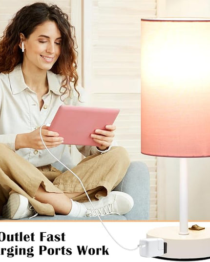 ZJOJO Table Lamp Set of 2 Modern Desk Lamp with AC Outlet and Phone Stands, nightstand lamps set of 2 Perfect Bedside Lamp for Bedroom, Living Room, Office - LeafyLoom