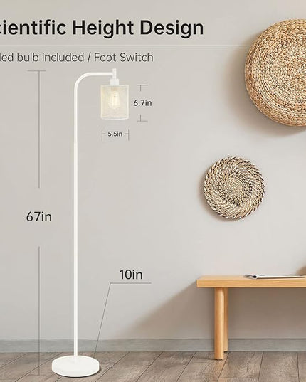 BoostArea White Industrial Floor Lamp, 67 Inch Modern Standing Lamp with Iron Mesh Lampshade, 6W LED Stand Up Lamp for Living Room, Bedroom, Office, Den - LeafyLoom