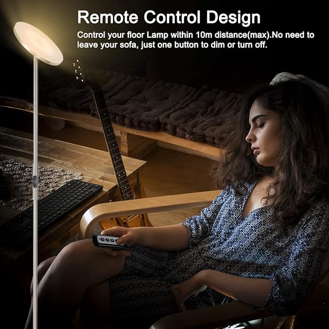 Floor Lamp,30W/2400LM Sky LED Modern Torchiere 3 Color Temperatures Super Bright Floor Lamps-Tall Standing Pole Light with Remote & Touch Control for Living Room,Bed Room,Office (Brushed Nickel) - LeafyLoom