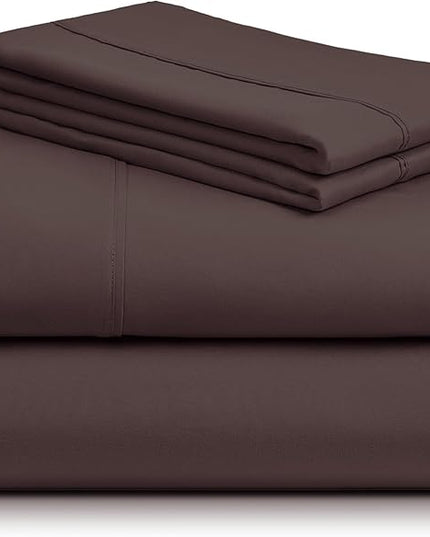 LuxClub Twin XL Sheets - Soft Twin Bed Sheets for-Boys-and-Girls-4 PC Deep Pockets 18" Eco Friendly Wrinkle Free-Kids-Fitted Sheets Machine Washable Hotel Bedding Silky Soft - Brown Twin XL - LeafyLoom