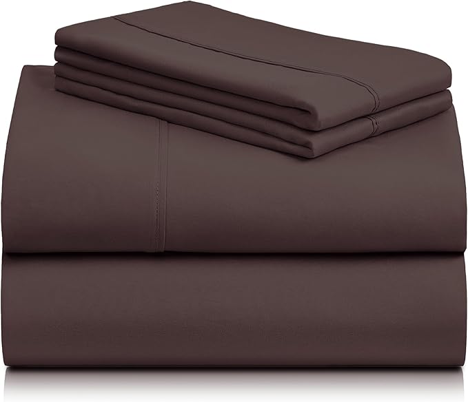 LuxClub Twin XL Sheets - Soft Twin Bed Sheets for-Boys-and-Girls-4 PC Deep Pockets 18" Eco Friendly Wrinkle Free-Kids-Fitted Sheets Machine Washable Hotel Bedding Silky Soft - Brown Twin XL - LeafyLoom