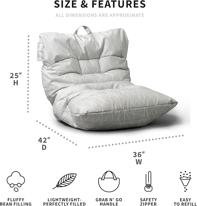 Big Joe Roma Bean Bag Chair, Moonstone Tessellation Lenox, Durable Woven Polyester, 3 feet - LeafyLoom