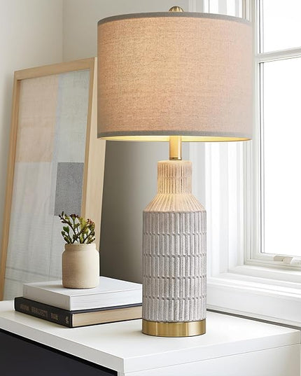 25" Modern Ceramic Lamps Single Table Lamp for Living Room Bedroom Farmhouse Nightstand Bedside Lamps - LeafyLoom