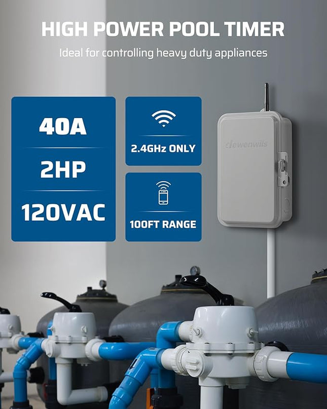 DEWENWILS Pool Pump Timer, Outdoor Smart WiFi Box, Heavy Duty 40A 120VAC 2HP Wireless Controller Timer for Pool, Water Heater, Compatible with Smart Phone, Alexa, Google Assistant, ETL Listed DEWENWILS