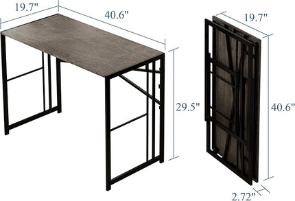 EMODA 40 inch Folding Desk No Assembly Required Home Office Desk Study Writing Gaming Computer Table, Black Oak - LeafyLoom