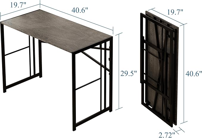 EMODA 40 inch Folding Desk No Assembly Required Home Office Desk Study Writing Gaming Computer Table, Black Oak - LeafyLoom