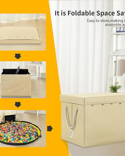 Toy Storage Box + Play Mat for Kids Toy Chest Organizer Toy Box for Toddlers Boys Girls Kids Toy Storage Organizer Storage Bins with Lids Large Toy Box Children's Rooms Nursery Playroom(ivory) - LeafyLoom