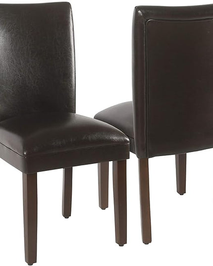 HomePop Classic Parsons Dining Chairs, Brown Faux Leather (Set of 2) - LeafyLoom