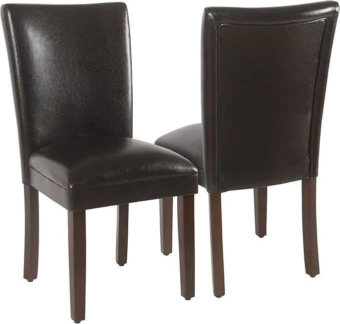 HomePop Classic Parsons Dining Chairs, Brown Faux Leather (Set of 2) - LeafyLoom