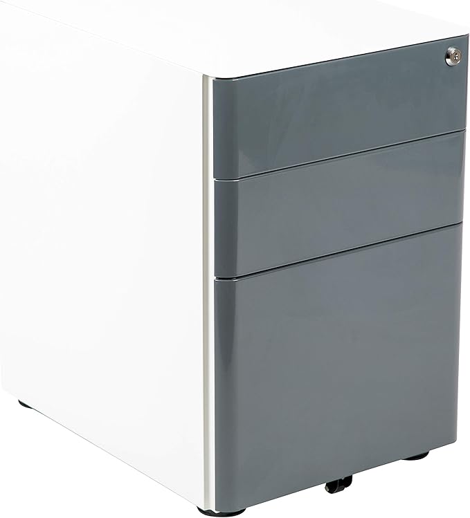 Flash Furniture Warner Modern 3-Drawer Mobile Locking Filing Cabinet with Anti-Tilt Mechanism & Letter/Legal Drawer, White with Charcoal Faceplate - LeafyLoom