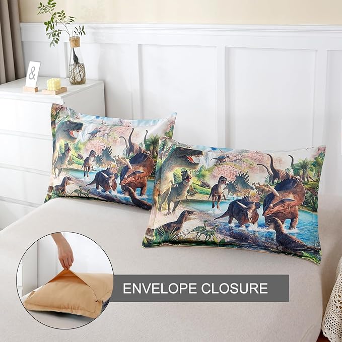 WINLIFE Dinosaur Bedding Full Comforter Set - Super Soft & Fun Jurassic Dino Pattern Bedding Comforter Set All Seasons for Boys Teens - Easy Wash Bed Set, 3D Dinosaur Print - LeafyLoom