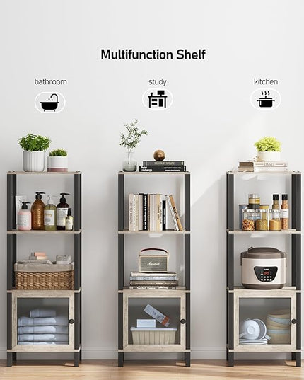 TUTOTAK 4 Tier Bookcase and Bookshelf, Narrow Book shelf with Door for Small Space, for Living Room, Office, Study, Entryway, Greige BS03BG004 - LeafyLoom