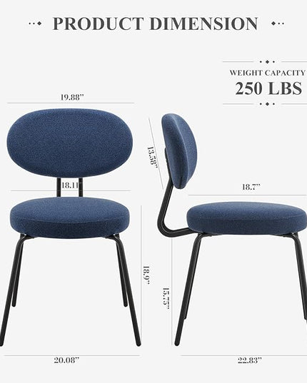 COLAMY Modern Fabric Dining Chairs Set of 6, Mid Centry Upholstered Dining Room Kitchen Chairs with Curved Backrest, Round Seat, Black Metal Legs, Blue - LeafyLoom