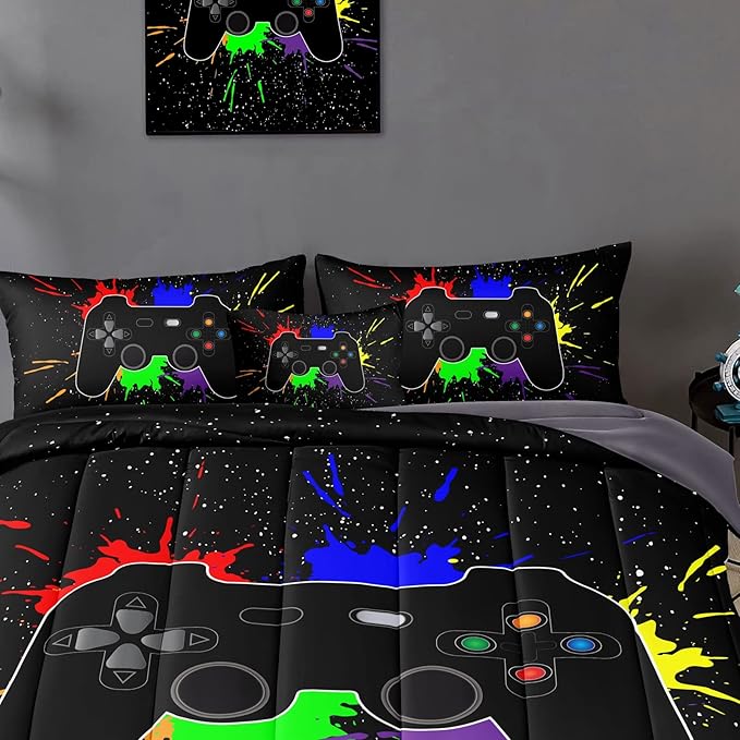 6 Pieces Gamer Comforter Set for Boys Gaming Bedding Set Full Size,Video Game Controller Comforter for Boys Kids Adult 3D Gamepad Microfiber Bedding Sets 6 Pieces Bed in A Bag Sets3001,Full - LeafyLoom