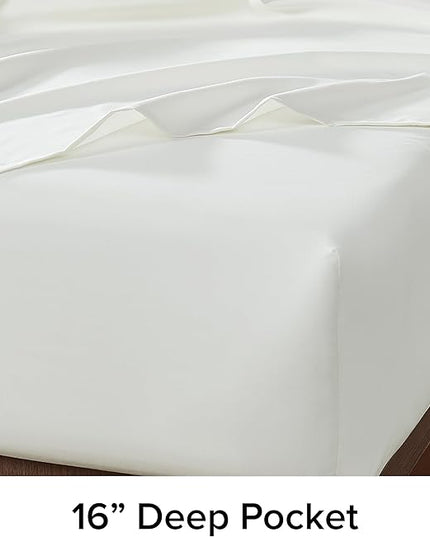 UGG 01326 Alahna Queen Bed Sheets and Pillowcases 4-Piece Set Sleep in Luxury Machine Washable Deep Pockets Wrinkle-Resistant Breathable Cozy Comfort Silky Cooling Sheets, Queen, White - LeafyLoom