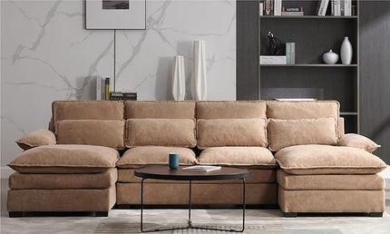 Symmetrical Modular Sectional Sofa with Chaise Lounge, 6 Seater Fabric Upholstered Cloud Couch, U Shaped Oversized Sleeper Sofa&Couches with Thicked Cushion & Detackable Backrest Living Room - LeafyLoom