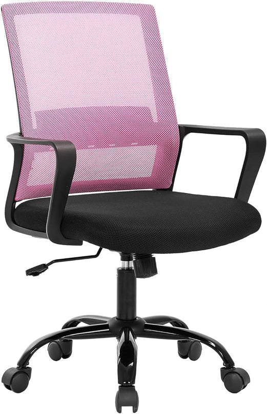 Desk Chair Mesh Office Chair Ergonomic Computer Chair Executive Lumbar Support Adjustable Stool Rolling Swivel Chair,Pink - LeafyLoom