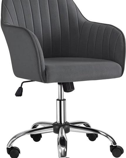 Yaheetech Modern Velvet Desk Chair Soft Height-Adjustable Swivel Computer Chair for Makeup Room Living Room Bedroom Soft Upholstered Office Chair Gray - LeafyLoom