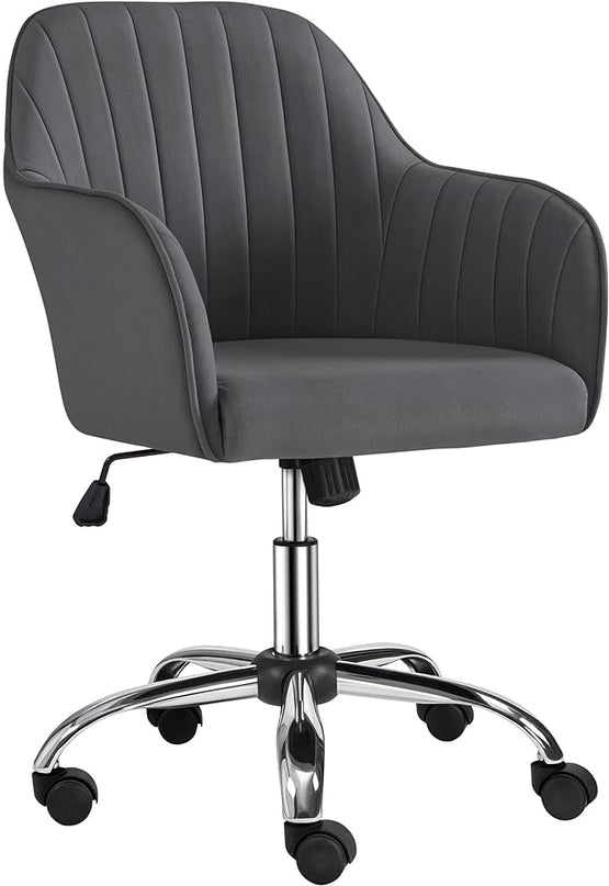 Yaheetech Modern Velvet Desk Chair Soft Height-Adjustable Swivel Computer Chair for Makeup Room Living Room Bedroom Soft Upholstered Office Chair Gray - LeafyLoom