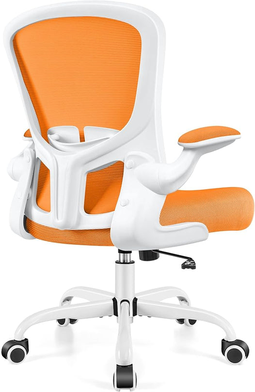 Ergonomic Office Chair, Lumbar Support Desk Chair with Flip-up Armrest and Breathable Mesh, Height Adjustable Swivel Office Chair Orange - LeafyLoom