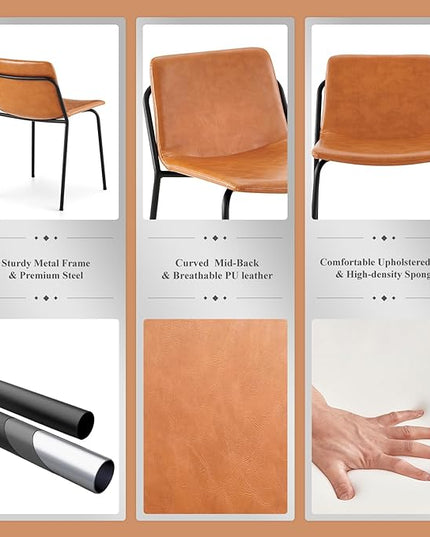 COLAMY Leather Dining Chairs Set of 2, Kitchen Dining Chairs with Back with Metal Legs for Kitchen Dining Living Room Restaurant Shop, Light Brown - LeafyLoom