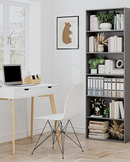 FOTOSOK 6-Tier Open Bookcase and Bookshelf, Freestanding Display Storage Shelves Tall Bookcase for Bedroom, Living Room and Office, Dark Gray - LeafyLoom
