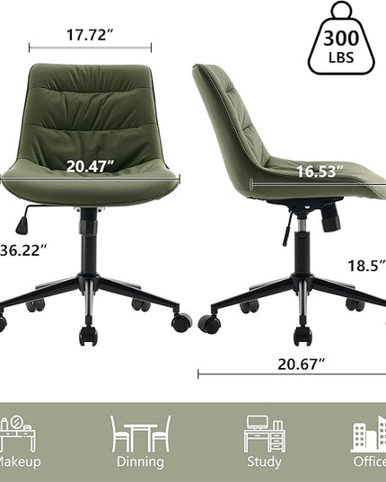Kidol & Shellder Armless Office Chair Desk Chair Comfy Makeup Vanity Chair with Back Ergonomic Swivel Chair Home Office Desk Chairs with Wheels Computer Chair Bedroom Accent Chair(Olive Green) - LeafyLoom