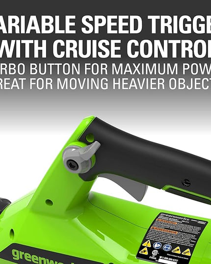 Greenworks 40V (110 MPH / 390 CFM) Cordless Axial Blower, 2.5Ah Battery and Charger Included - LeafyLoom