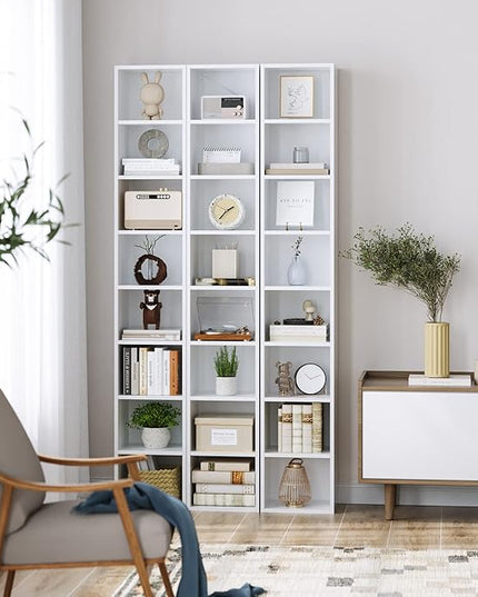 FOTOSOK 8-Tier Media Tower Rack, 11.6 X 9.3 X 70.9 Inches CD DVD Slim Storage Cabinet with Adjustable Shelves, Tall Narrow Bookcase Display Bookshelf for Home Office, white - LeafyLoom