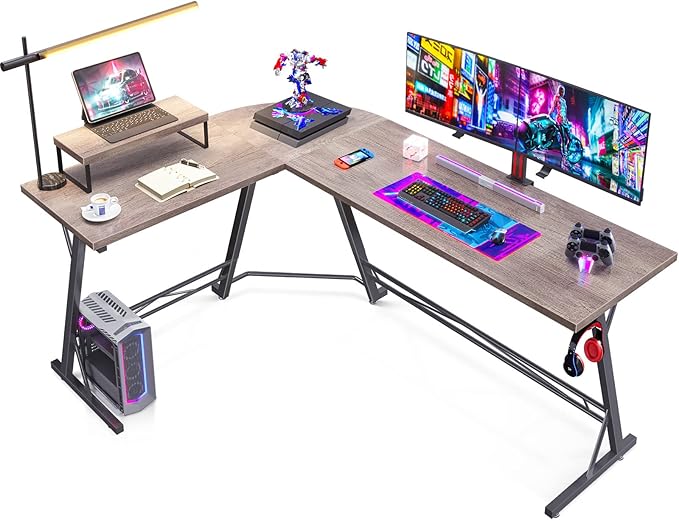 Casaottima Gaming Desk L Shaped Computer Desk, Corner Desk for Home Office with Monitor Stand 66", Gray Oak - LeafyLoom