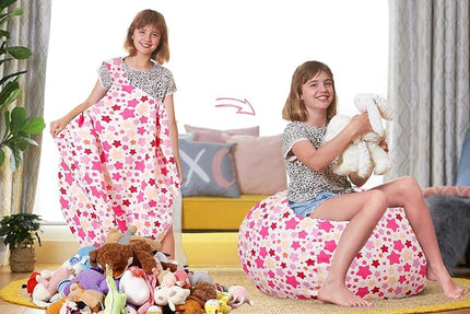 Aubliss Stuffed Animal Bean Bag Storage Chair (Pink Star, Large (38'')) - LeafyLoom