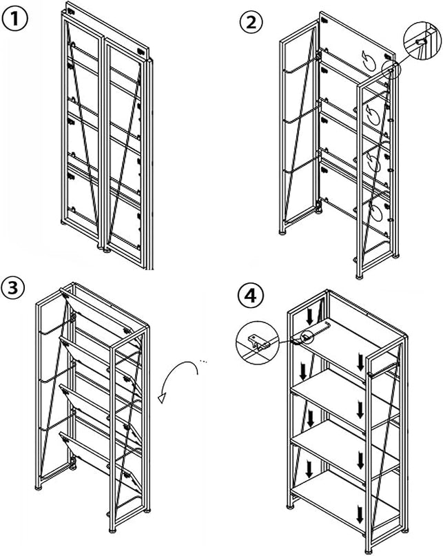 No-Assembly Folding Bookshelf Storage Shelves 4 Tiers Vintage Multifunctional Plant Flower Stand Storage Rack Shelves Bookcase for Home Office (White) - LeafyLoom