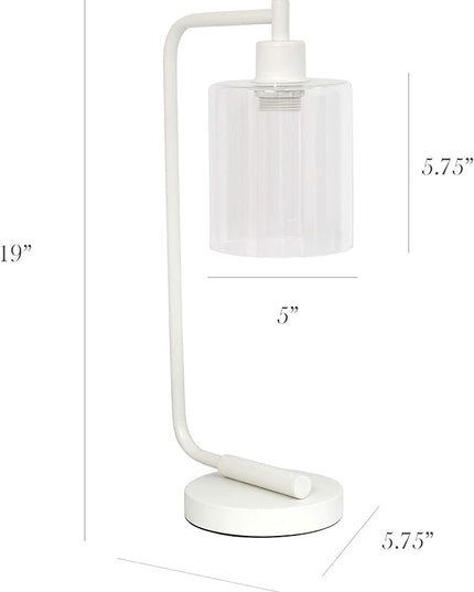 Simple Designs LD1036-WHT Bronson Antique Style Industrial Iron Lantern Desk Bedside Glass Shade Table Lamp, White - LeafyLoom