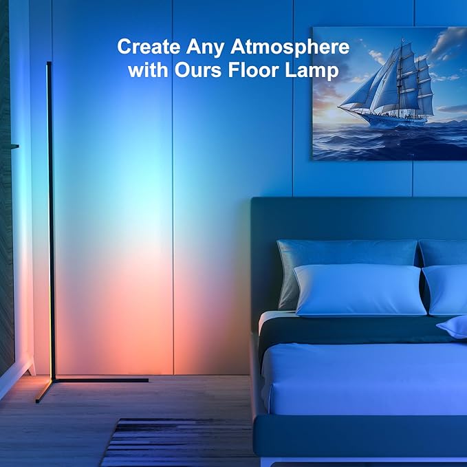 LED Corner Floor Lamp - Space with 16 Million Colors and 230 Dynamic Lighting Modes - App/Remote Control - Music Sync - Easy Installation - Perfect for Living, Gaming Room, and More (1) - LeafyLoom