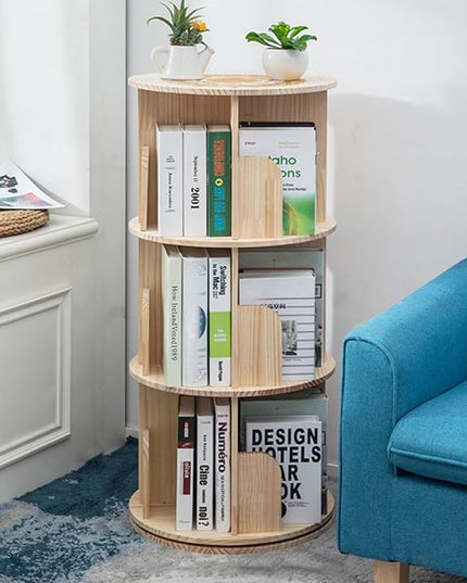 Heehee Rotating Bookshelf 360 Display Floor Standing Bookcase Storage Rack for Kids&Adults Multi-Functional Bookshelf Organizer (3-Tier) - LeafyLoom